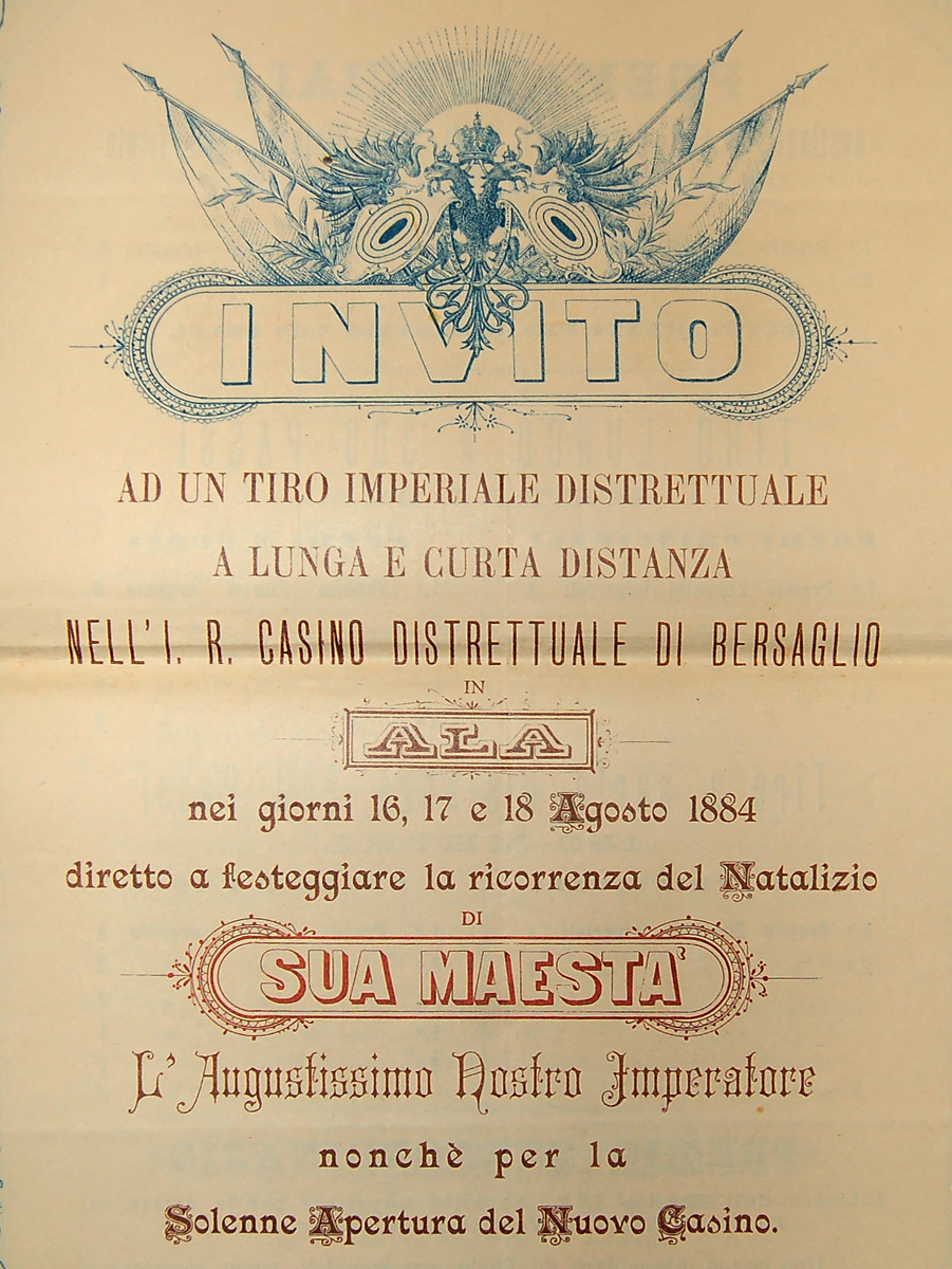 Pannello 13 foto 3 | Invito al tiro inaugurale del Bersaglio "Francesco Giuseppe I" nel 1884. Archivio storico del Comune di Ala