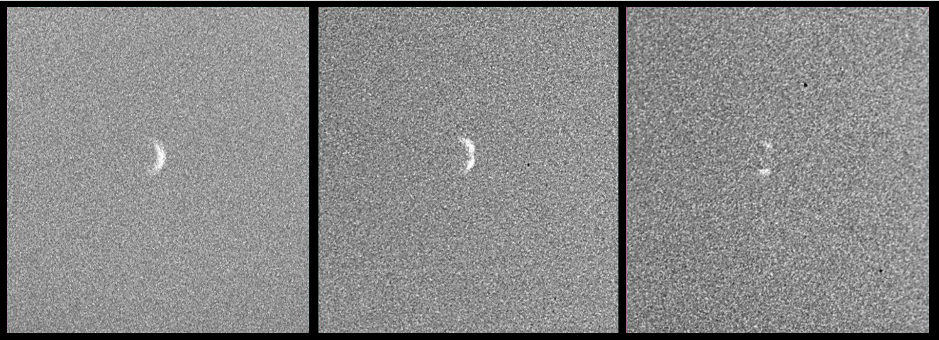 Il 21 maggio 2004, poco dopo mezzodì, la Luna nuova (non visibile nella foto perché non illuminata dal Sole) si è interposta tra la Terra e Venere. È un'"eclisse di Venere", anche se per questi fenomeni il termine corretto è occultazione. Questo fenomeno è abbastanza raro (l'ultimo è avvenuto una decina di anni fa), anche se capita quasi una volta l'anno che un pianeta sia occultato dalla Luna. Un tempo questi fenomeni erano importantissimi per lo studio dei pianeti, specialmente della loro atmosfera. Al giorno d'oggi, con tutte le sonde che vagano per il Sistema Solare, questi fenomeni interessano principalmente gli astrofili. L'immagine è stata ripresa con telescopio Schmidt-Cassegrain 2080, fuoco diretto, pellicola Scala 200, tempo 1/500" (foto e testo Ochner)